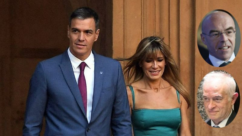 Pedro Sánchez, Begoña Gómez, Jorge Buxadé (øverst) og Juan Carlos Peinado