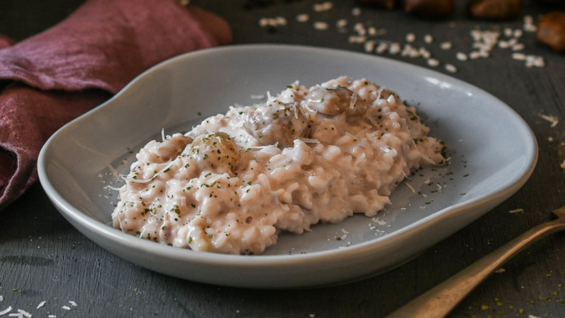 Arroz cremoso con castañas y parmesano