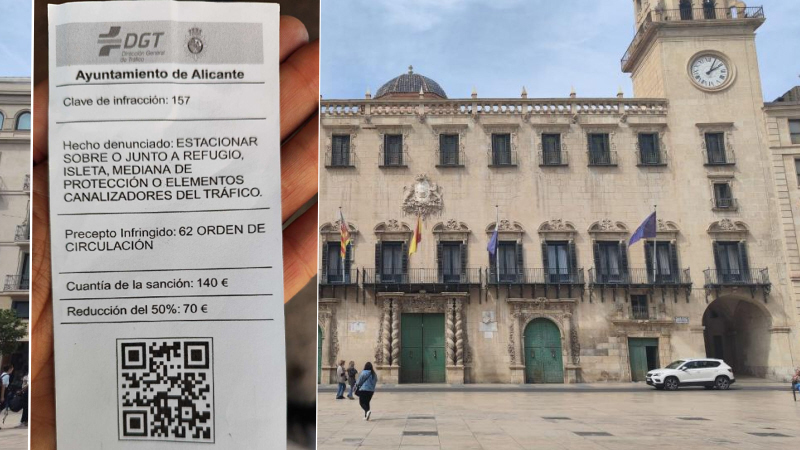 Facaden på rådhuset i Alicante og et eksempel på de falske bøder Facaden på rådhuset i Alicante og et eksempel på de falske bøder